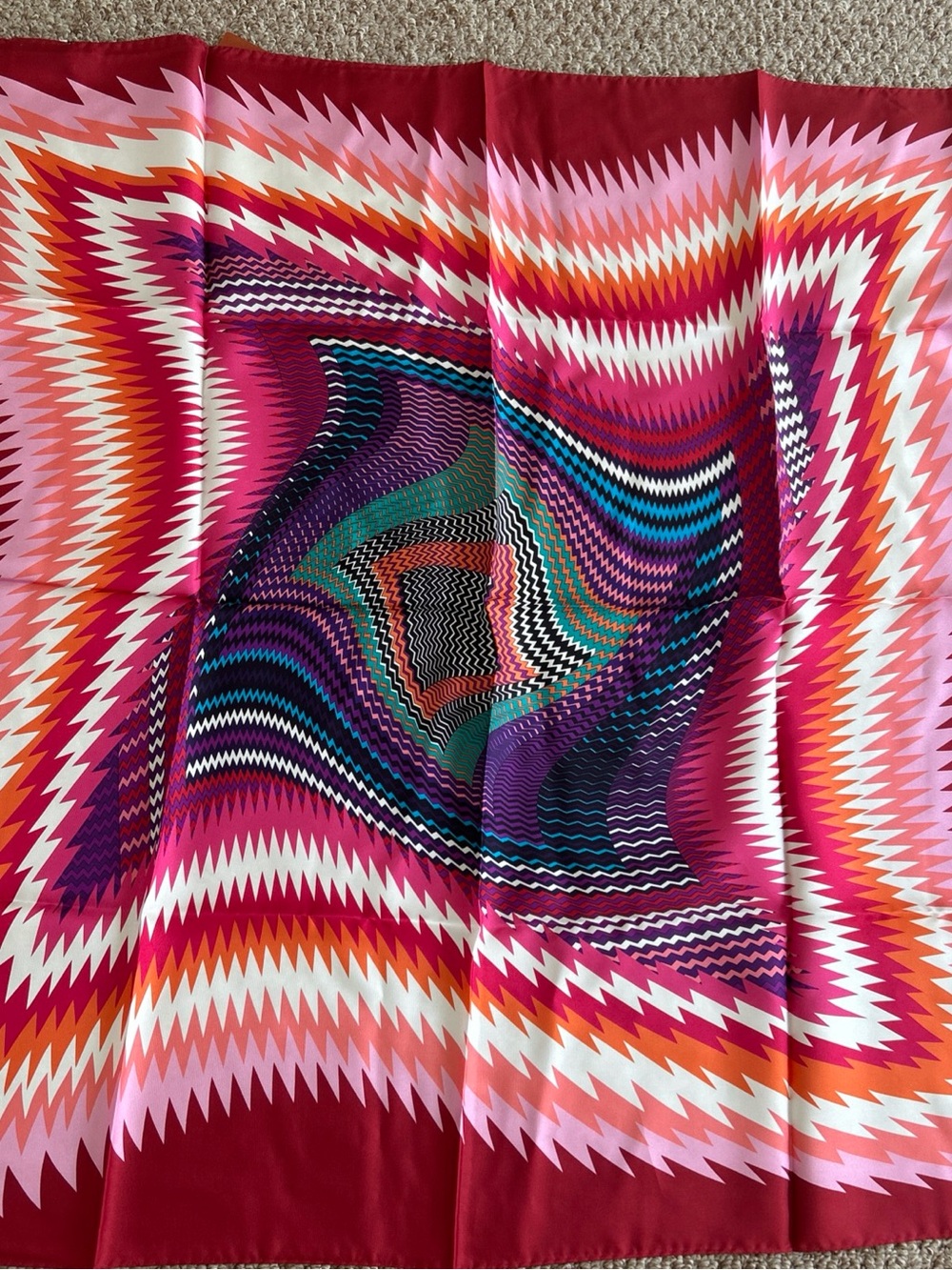 Missoni Multi-Color Zigzag Silk Scarf - Pink Red Purple Teal